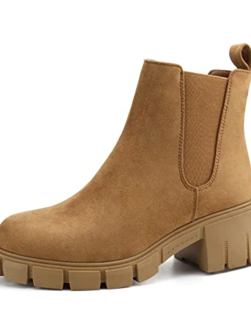 Women Platform Ankle Boots Elastic Chelsea Boots Mid Heel Slip On Booties Faux